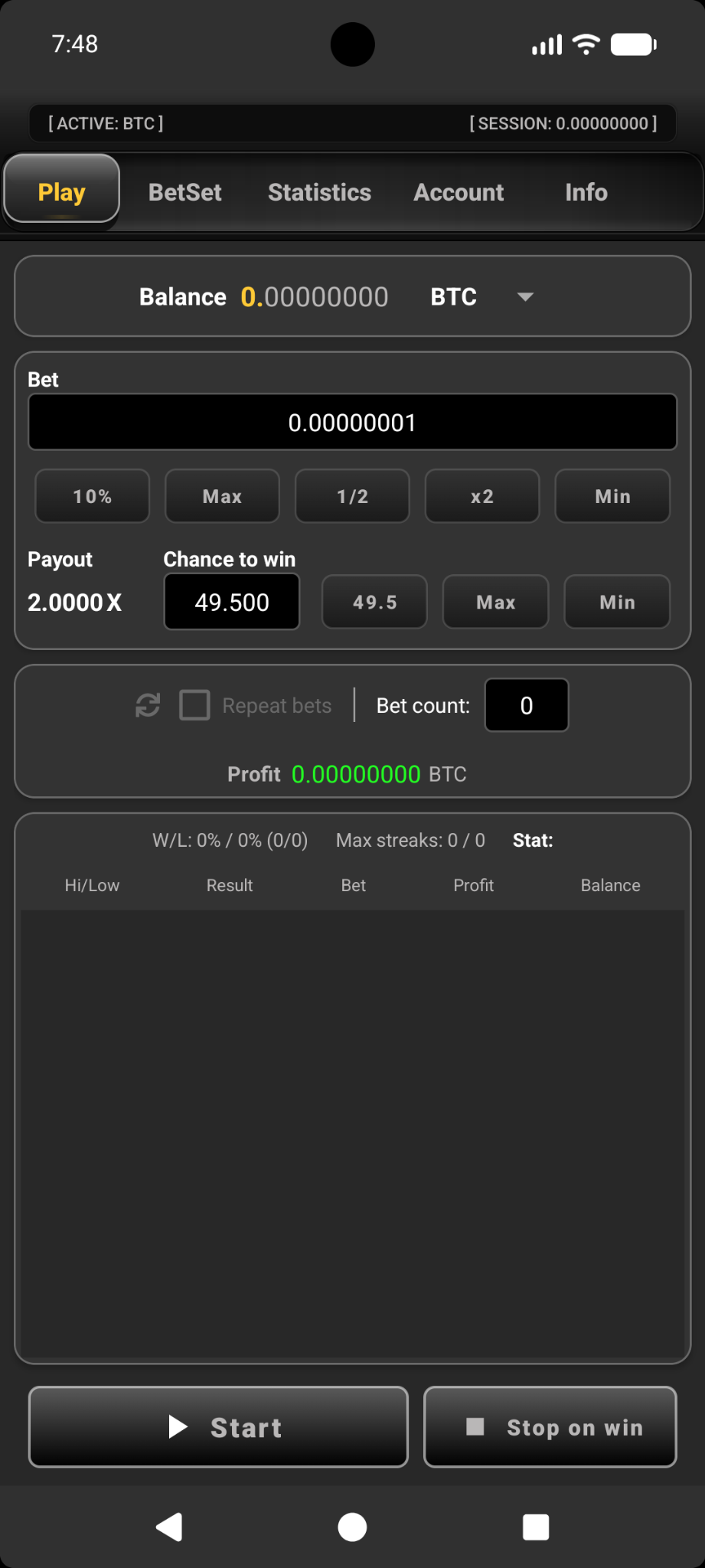 Relandice Bot CG 2.00 Play screen