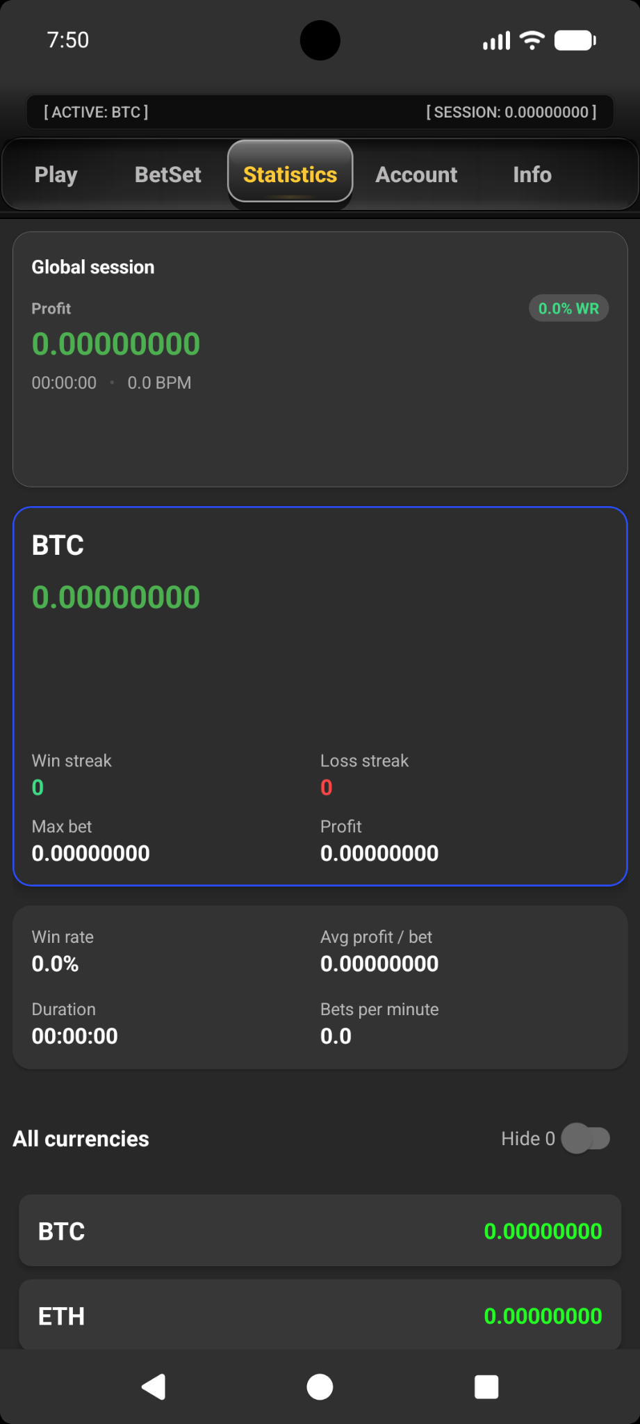 Relandice Bot CG 2.00 Statistics screen